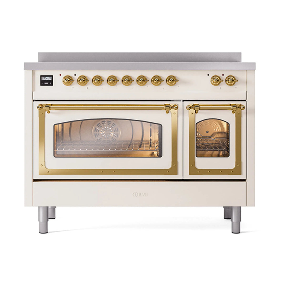 ILVE Nostalgie II Noblesse 48-Inch Induction Range, Triple Glass Door, Antique White with Brass Trim (UNI486NMPAWG)