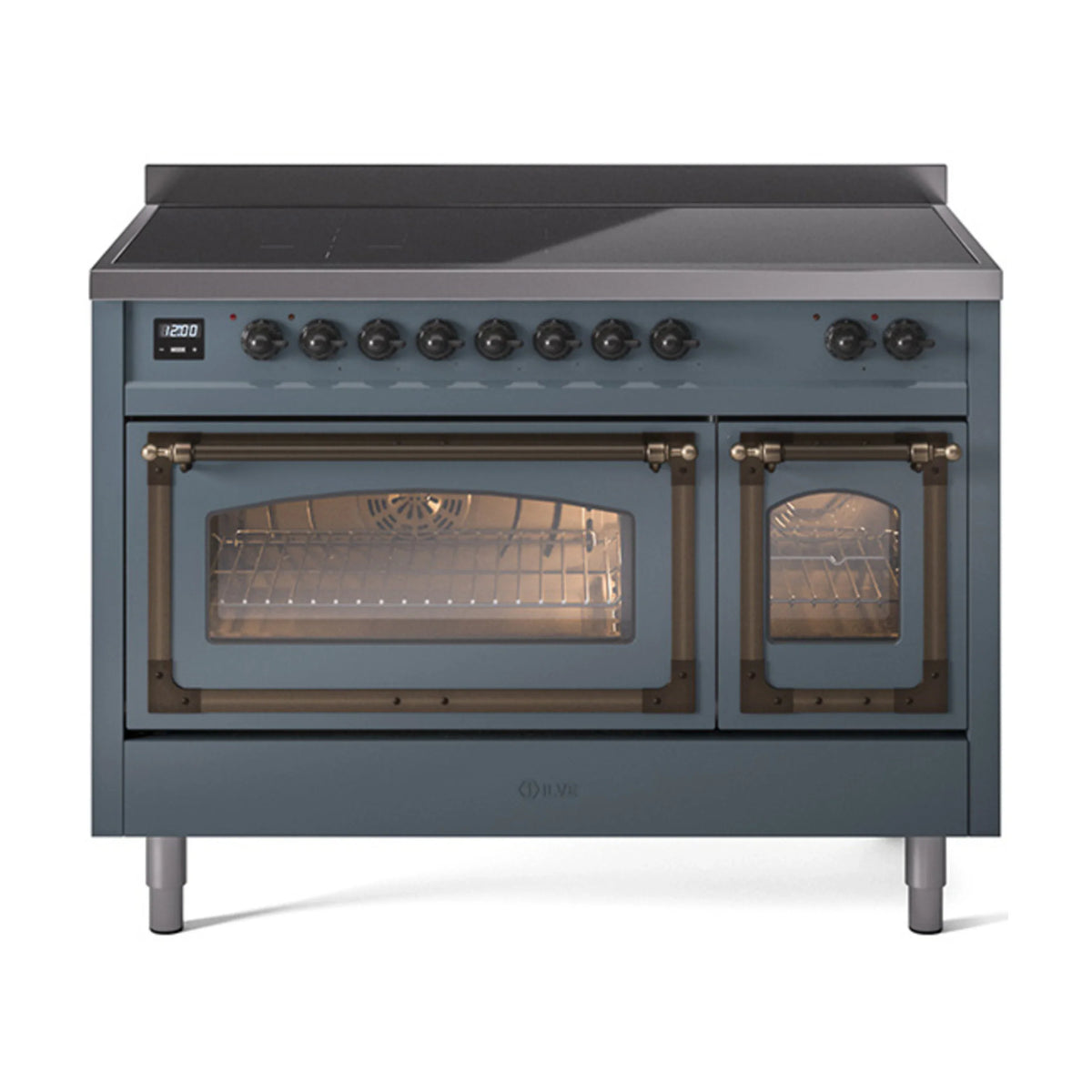 ILVE Nostalgie II Noblesse 48-Inch Induction Range, Triple Glass Door, Blue Grey with Burnished Bronze Trim (UNI486NMPBGB)
