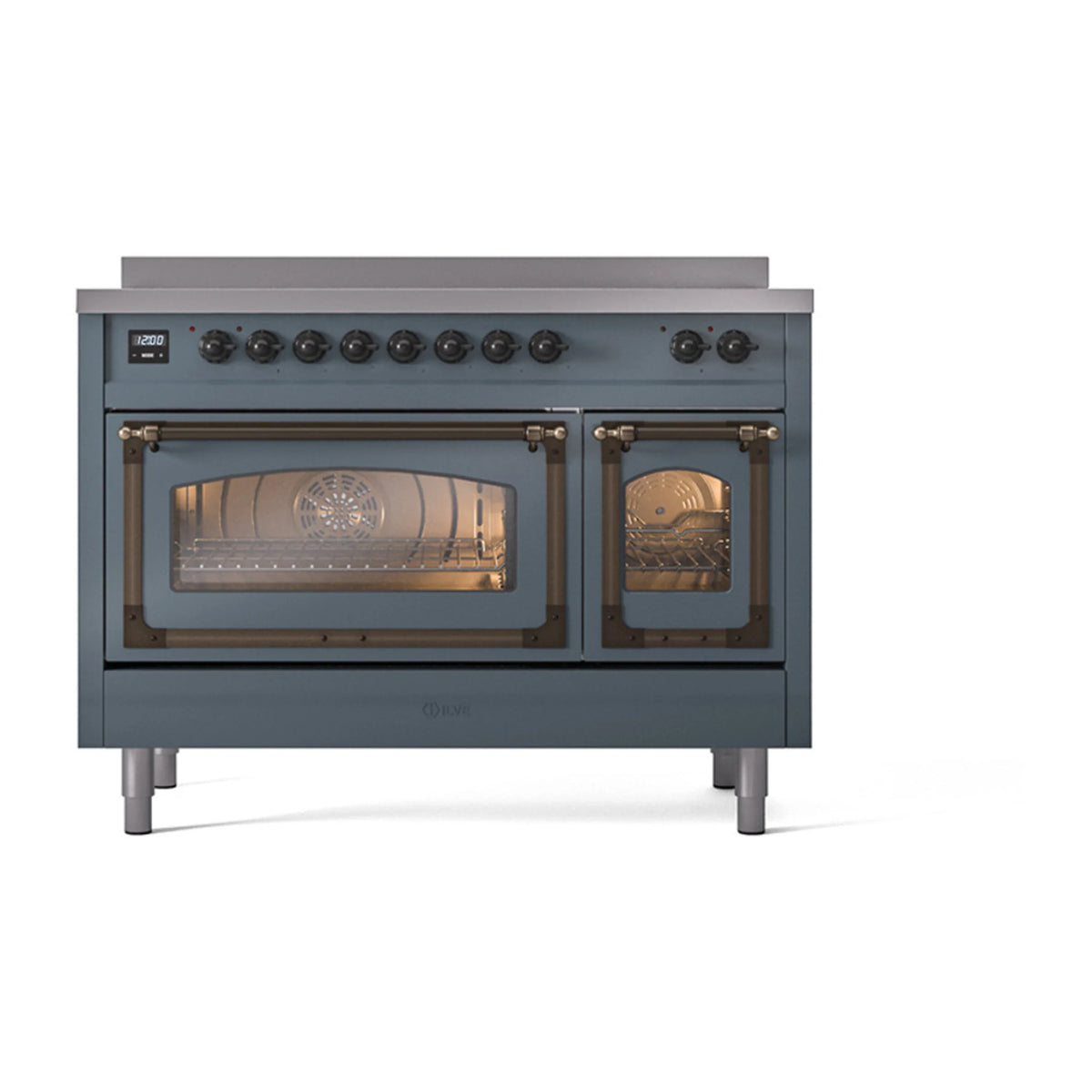 ILVE Nostalgie II Noblesse 48-Inch Induction Range, Triple Glass Door, Blue Grey with Burnished Bronze Trim (UNI486NMPBGB)