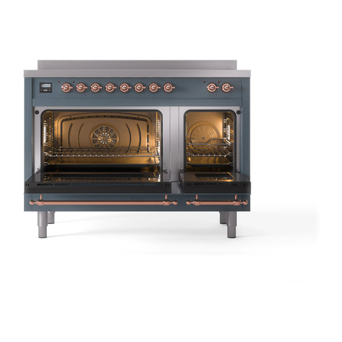 ILVE Nostalgie II Noblesse 48-Inch Induction Range with Triple Glass Door in Blue Grey with Copper Trim (UNI486NMPBGP)