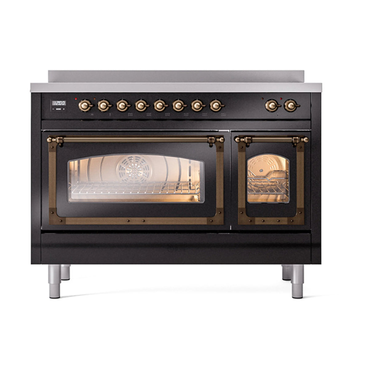 ILVE Nostalgie II Noblesse 48-Inch Induction Range, Triple Glass Door, Glossy Black with Burnished Bronze Trim (UNI486NMPBKB)