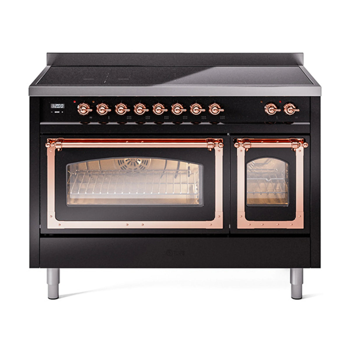 ILVE Nostalgie II Noblesse 48-Inch Induction Range, Triple Glass Door, Glossy Black with Copper Trim (UNI486NMPBKP)