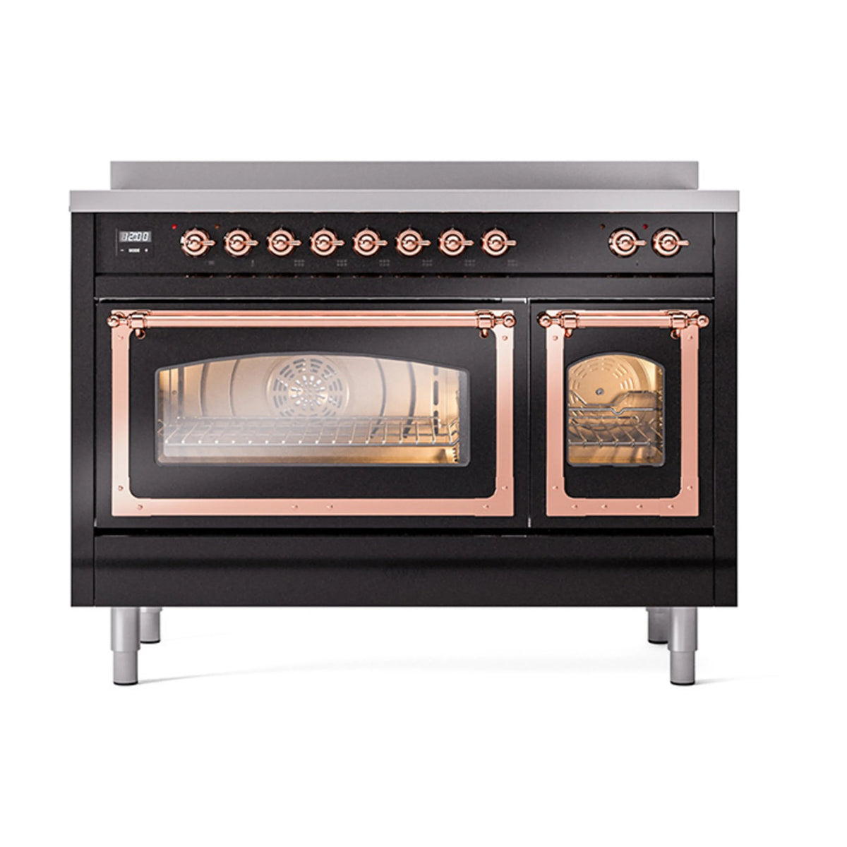 ILVE Nostalgie II Noblesse 48-Inch Induction Range, Triple Glass Door, Glossy Black with Copper Trim (UNI486NMPBKP)