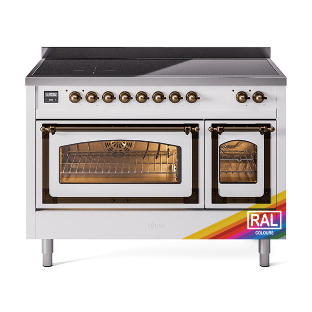 ILVE Nostalgie II Noblesse 48-Inch Induction Range, Triple Glass Door, Custom RAL with Burnished Bronze Trim (UNI486NMPRAB)