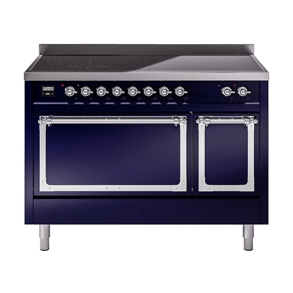 ILVE Nostalgie II Noblesse 48-Inch Induction Range, Solid Door, Midnight Blue with Chrome Trim (UNI486QNMPMBC)