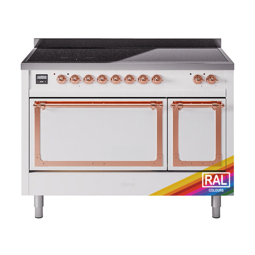 ILVE Nostalgie II Noblesse 48-Inch Induction Range, Solid Door, Custom RAL with Copper Trim (UNI486QNMPRAP)