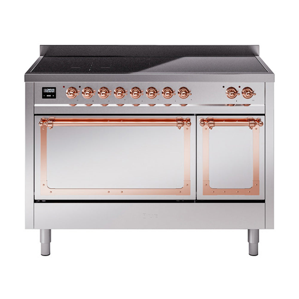 ILVE Nostalgie II Noblesse 48-Inch Induction Range, Solid Door, Stainless Steel with Copper Trim (UNI486QNMPSSP)