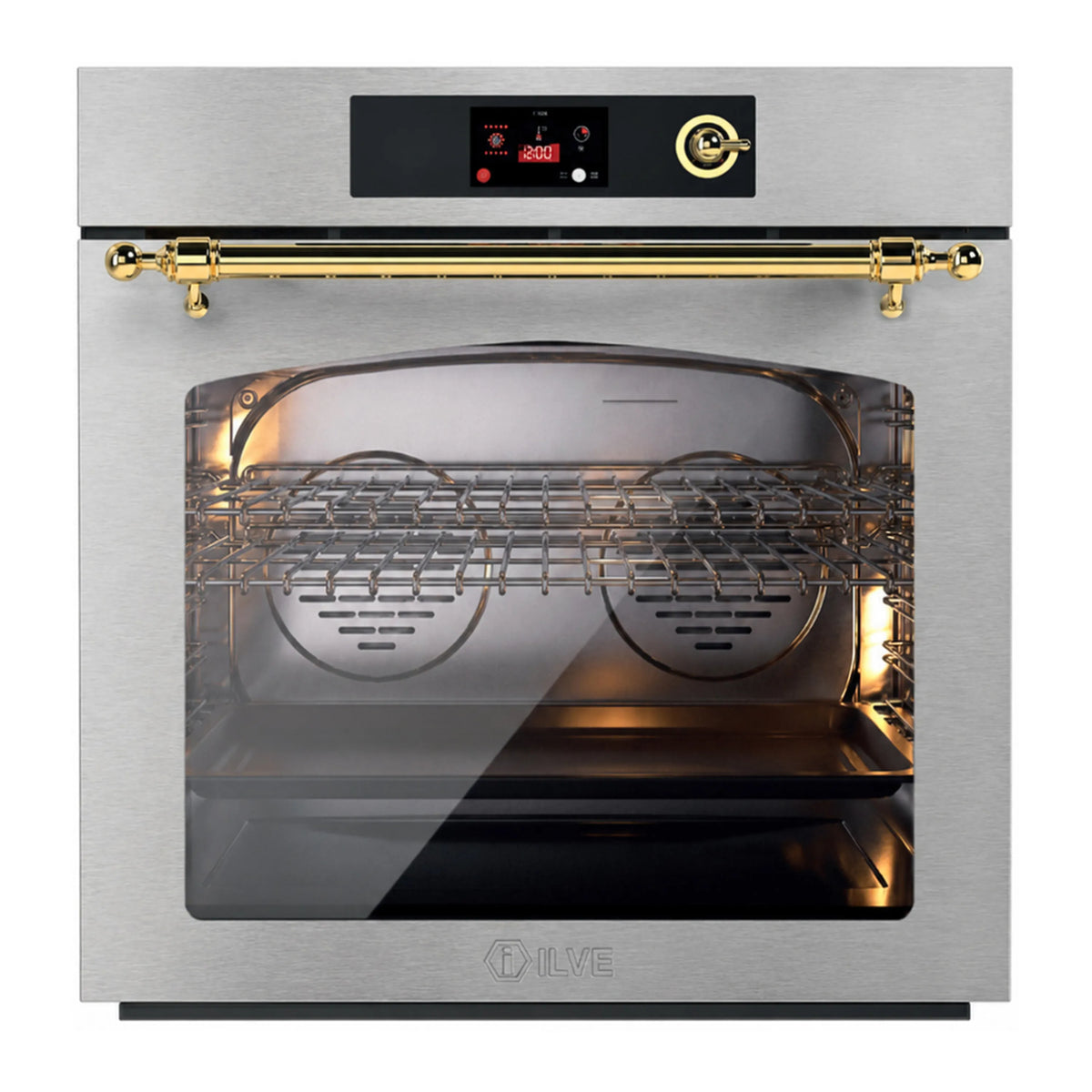 ILVE Nostalgie II 30-Inch Pyrolytic Single Wall Oven, 4.4 Cu. Ft. Capacity, Stainless Steel with Brass Trim (UOV30NTPYSSG)