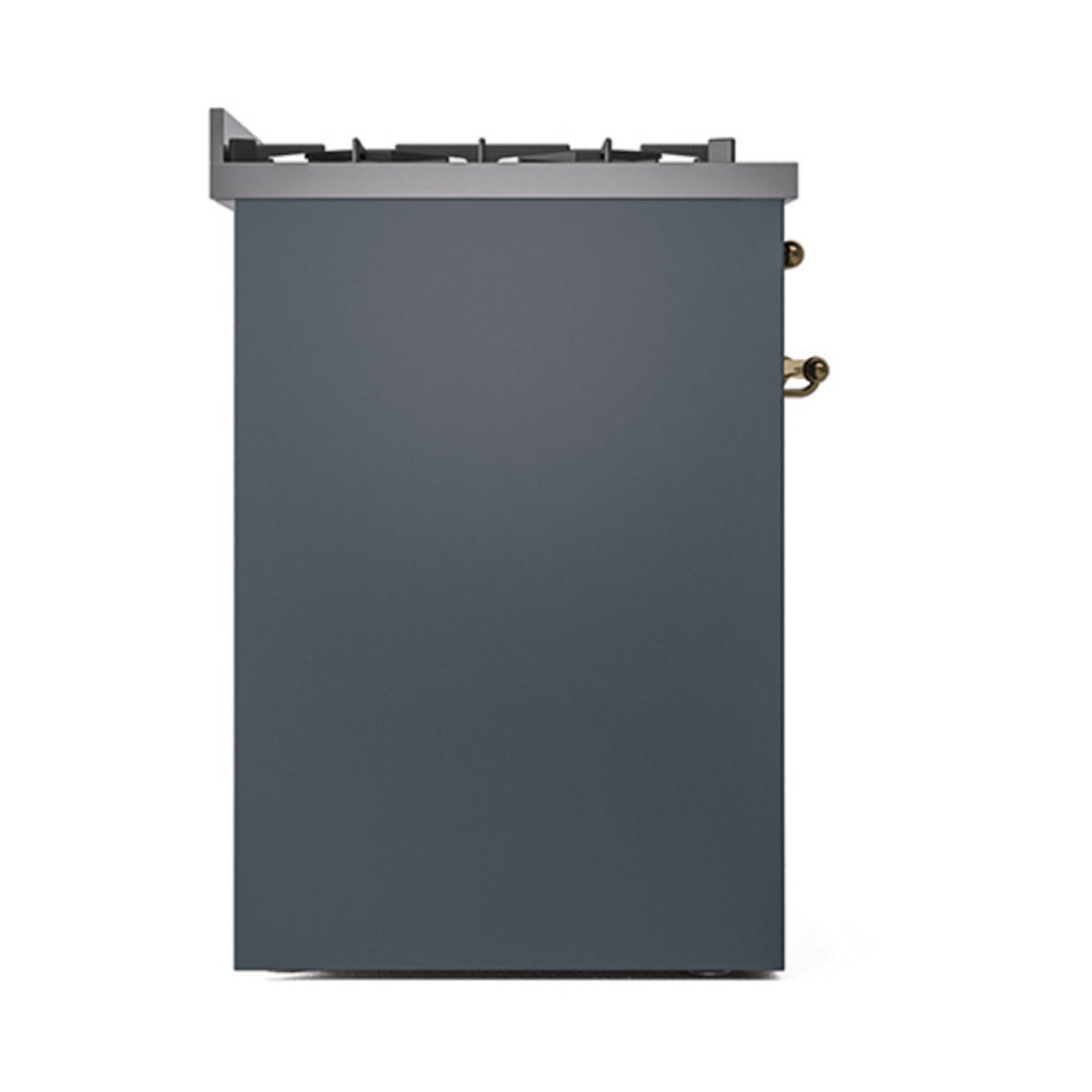 ILVE Nostalgie II 30-Inch Dual Fuel Freestanding Range in Blue Grey with Brass Trim (UP30NMPBGGLP)