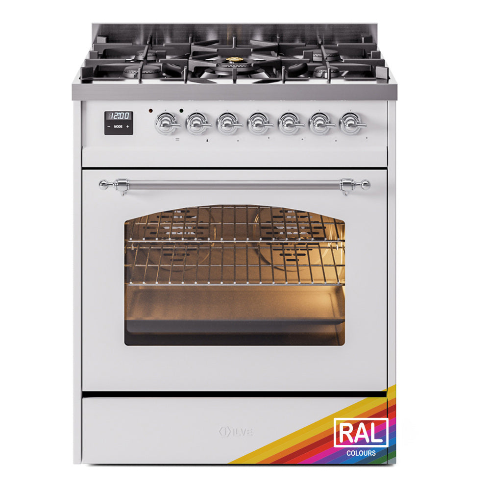 ILVE Nostalgie II 30-Inch Natural Gas Dual Fuel Range, Freestanding, Custom RAL with Chrome Trim (UP30NMPRAC)