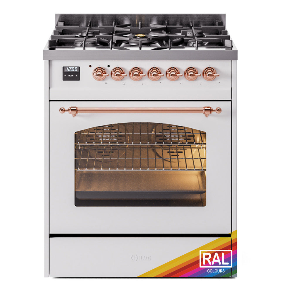 ILVE Nostalgie II 30-Inch Dual Fuel Freestanding Range in Custom RAL with Copper Trim (UP30NMPRAPLP)