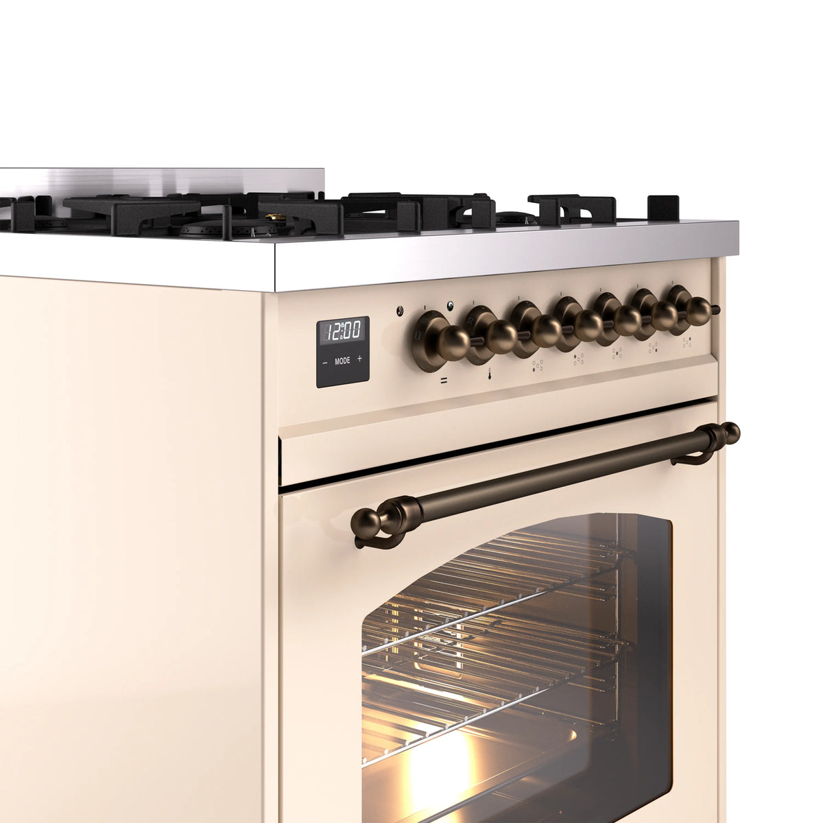 ILVE Nostalgie II 30-Inch Dual Fuel Freestanding Range in Antique White with Burnished Bronze Trim (UP30NMPAWBLP)
