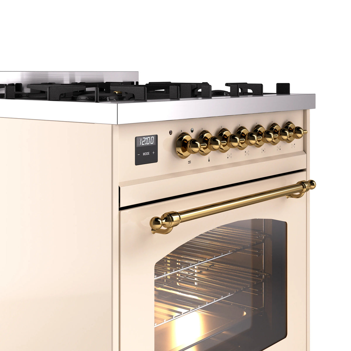 ILVE Nostalgie II 30-Inch Freestanding Natural Gas Dual Fuel Range in Antique White with Brass Trim (UP30NMPAWG)