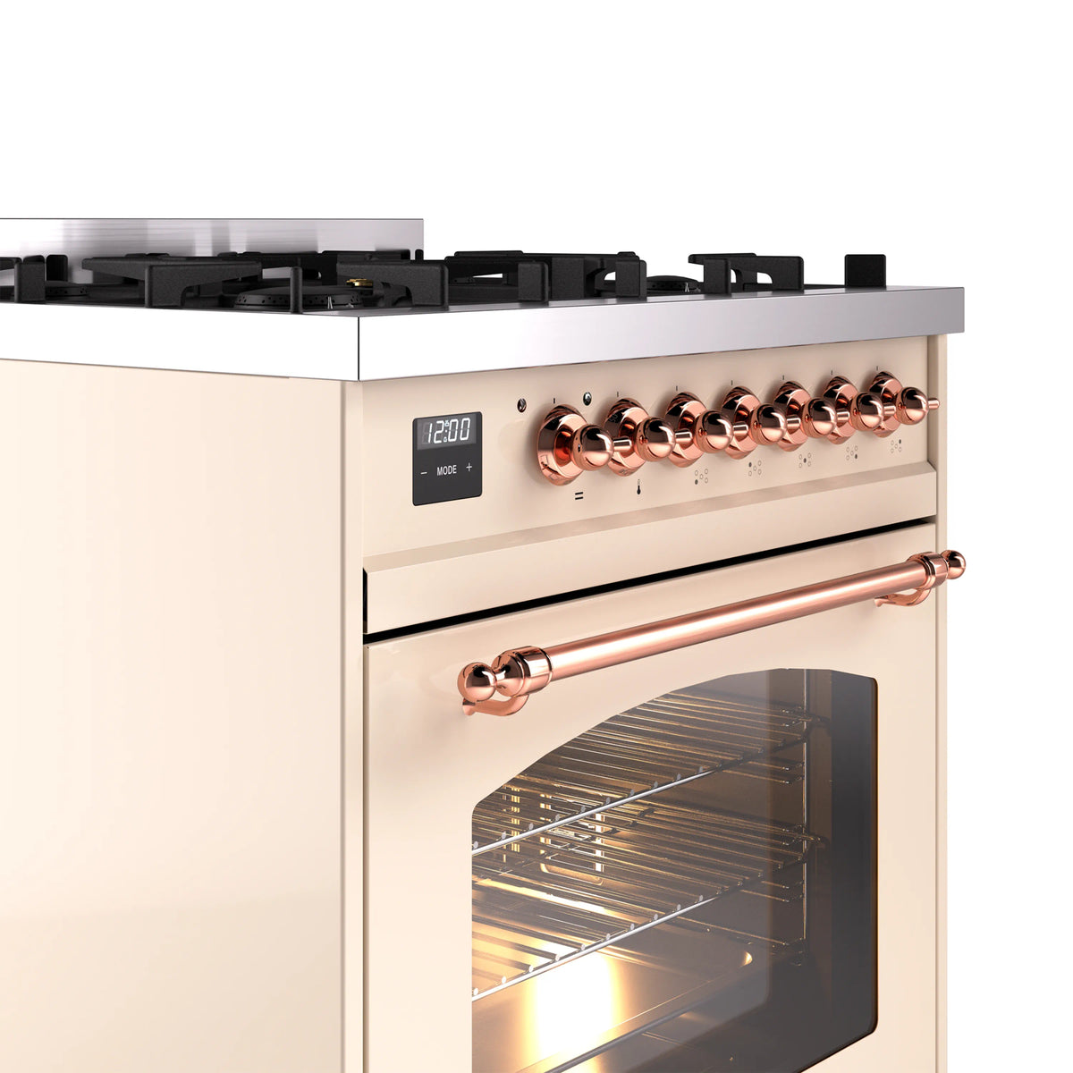 ILVE Nostalgie II 30-Inch Dual Fuel Freestanding Range in Antique White with Copper Trim (UP30NMPAWPLP)