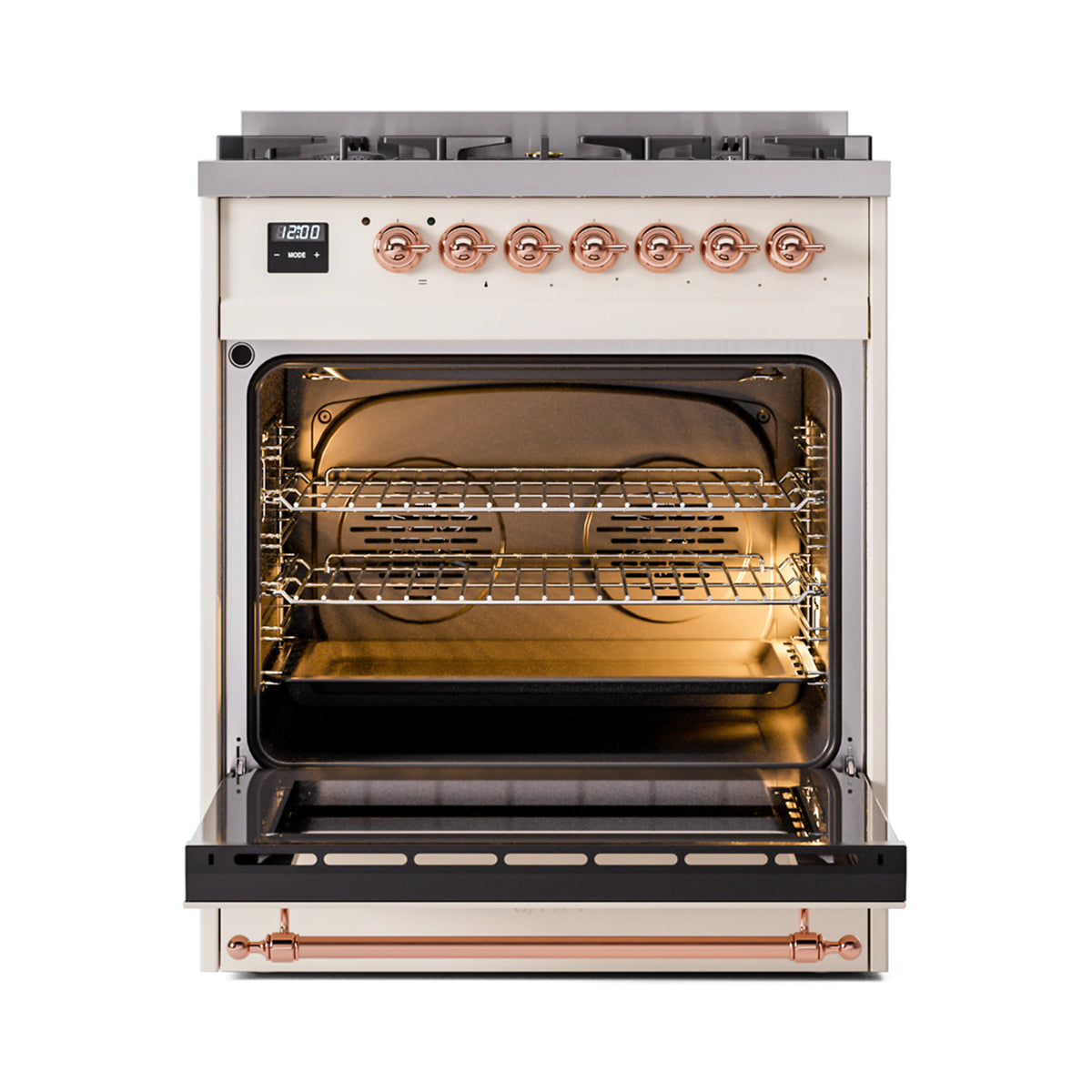 ILVE Nostalgie II 30-Inch Dual Fuel Freestanding Range in Antique White with Copper Trim (UP30NMPAWPLP)