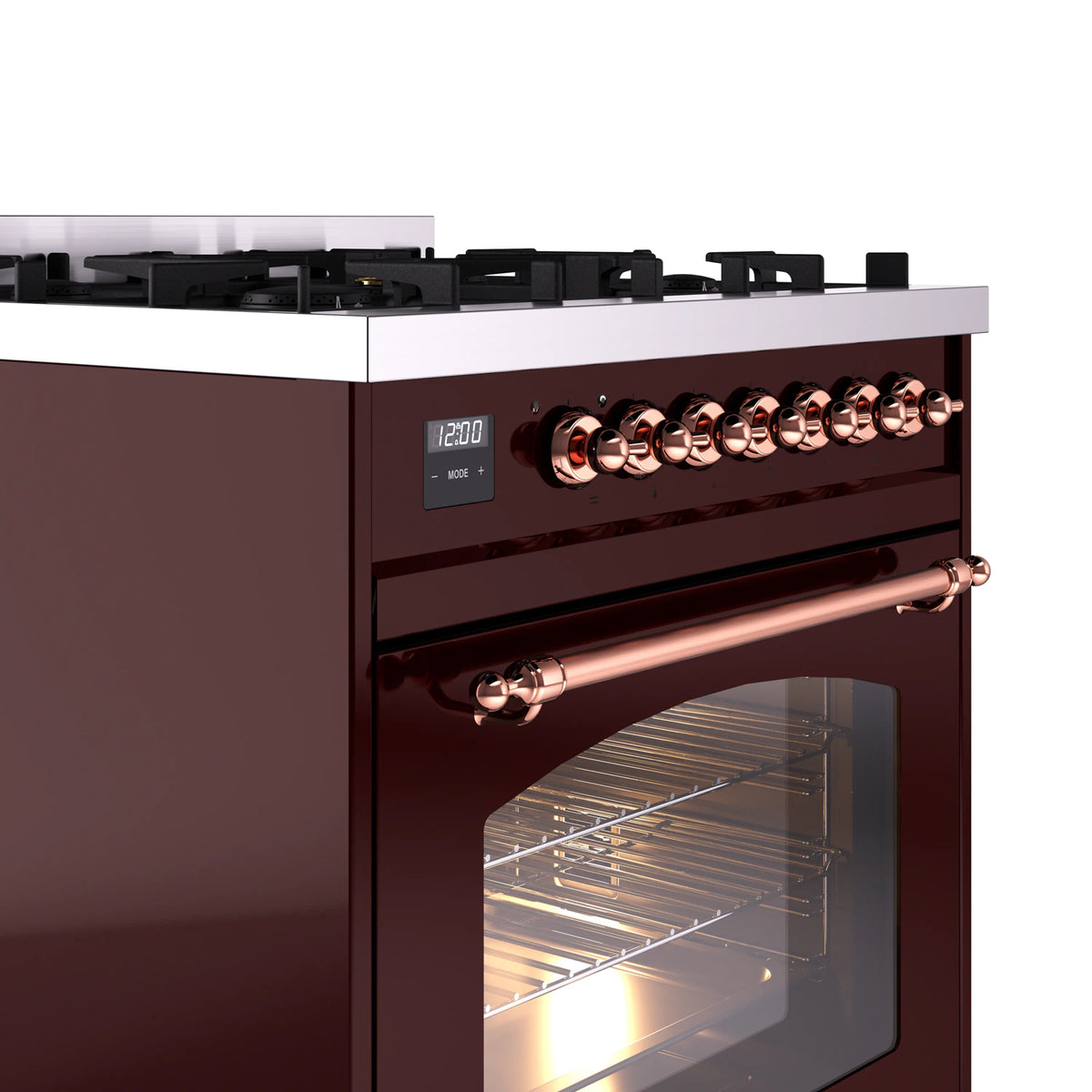 ILVE Nostalgie II 30-Inch Dual Fuel Freestanding Range in Burgundy with Copper Trim (UP30NMPBUPLP)