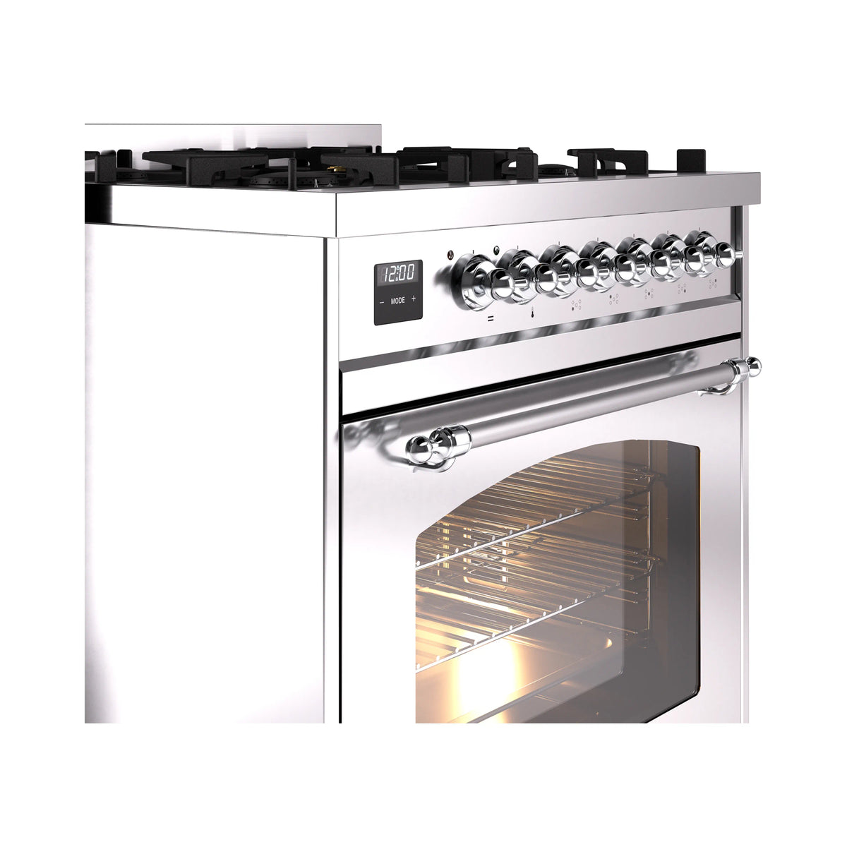 ILVE Nostalgie II 30-Inch Freestanding Natural Gas Dual Fuel Range in Stainless Steel with Chrome Trim (UP30NMPSSC)
