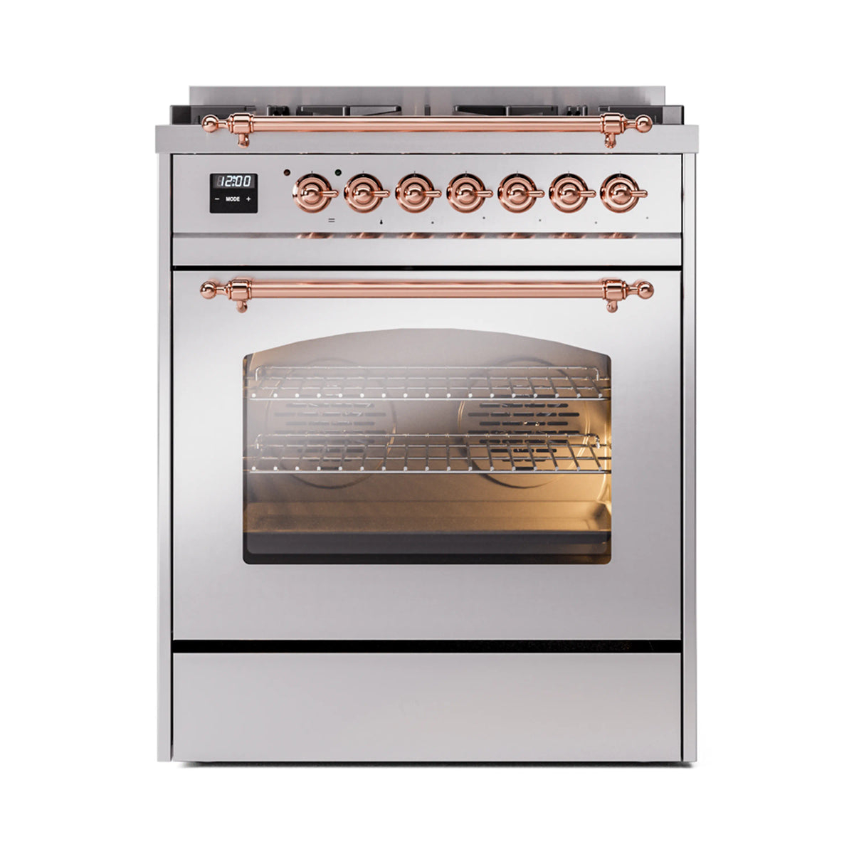 ILVE Nostalgie II 30-Inch Dual Fuel Range, Freestanding, Stainless Steel with Copper Trim (UP30NMPSSPLP)