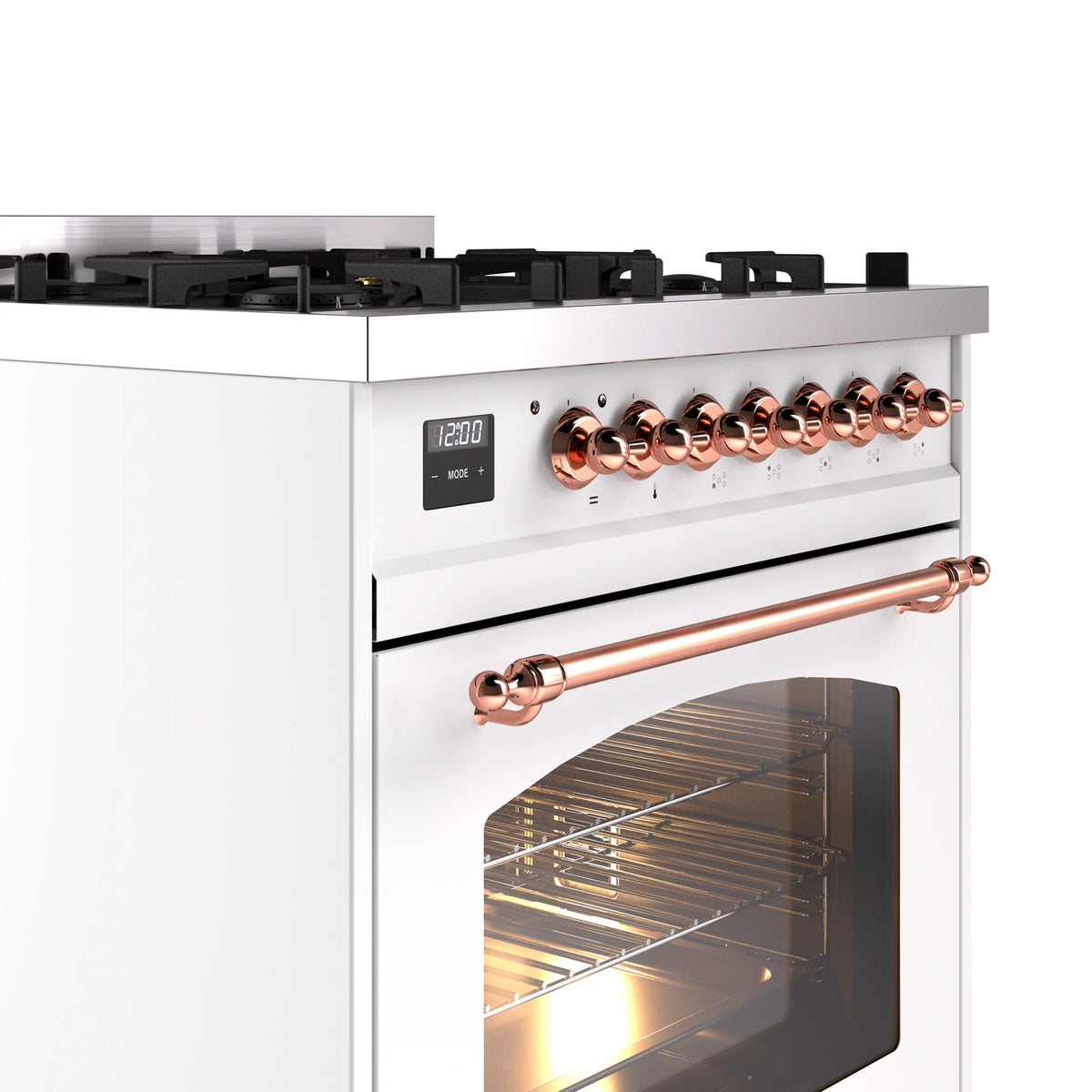 ILVE Nostalgie II 30-Inch Dual Fuel Freestanding Range in White with Copper Trim (UP30NMPWHPLP)