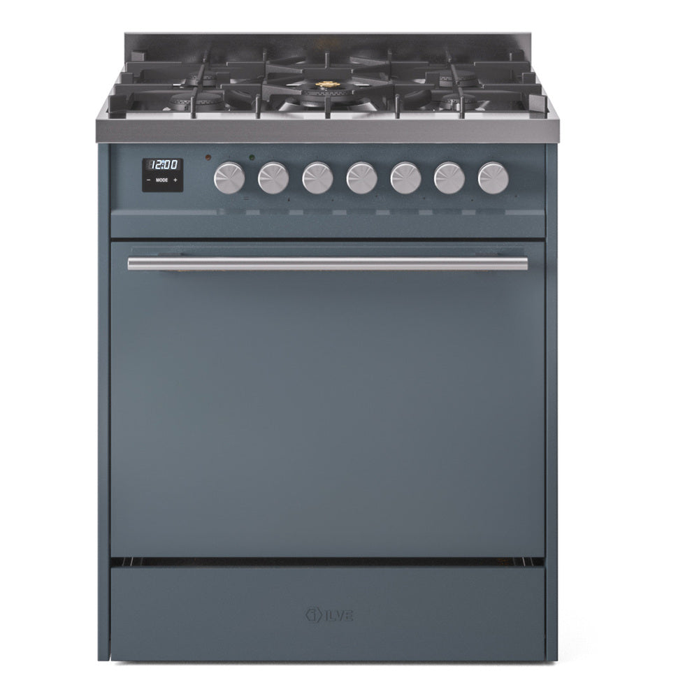 ILVE Professional Plus II 30-Inch Natural Gas Dual Fuel Range, Solid Door, Blue Grey (UP30QMPBG)