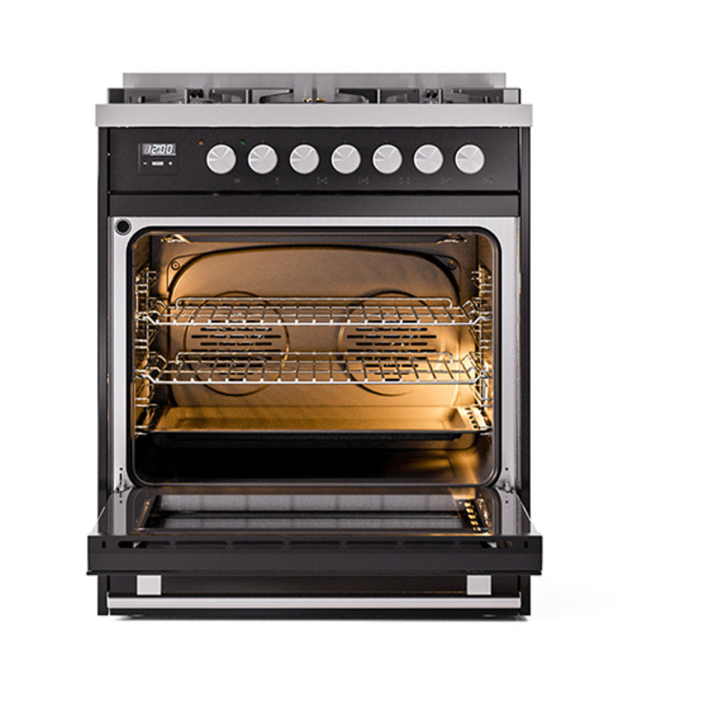 ILVE Professional Plus II 30-Inch Propane Gas Dual Fuel Range, Solid Door, Glossy Black (UP30QMPBKLP)