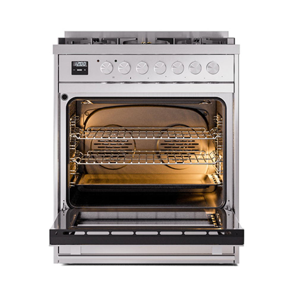 ILVE Professional Plus II 30-Inch Natural Gas Dual Fuel Range, Solid Door, Stainless Steel (UP30QMPSS)