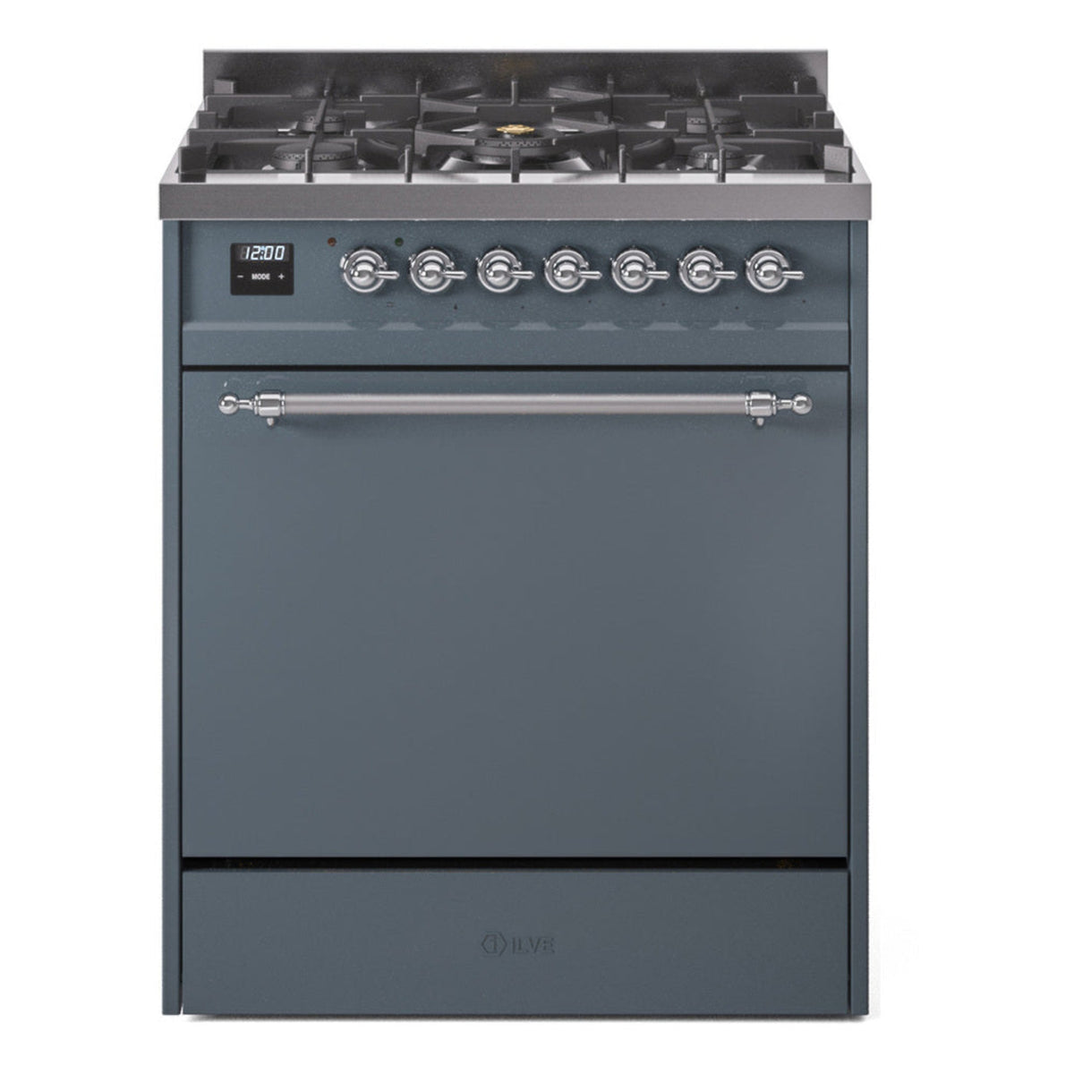 ILVE Nostalgie II 30-Inch Propane Dual Fuel Range, Solid Door Oven, Blue Grey with Chrome Trim (UP30QNMPBGCLP)