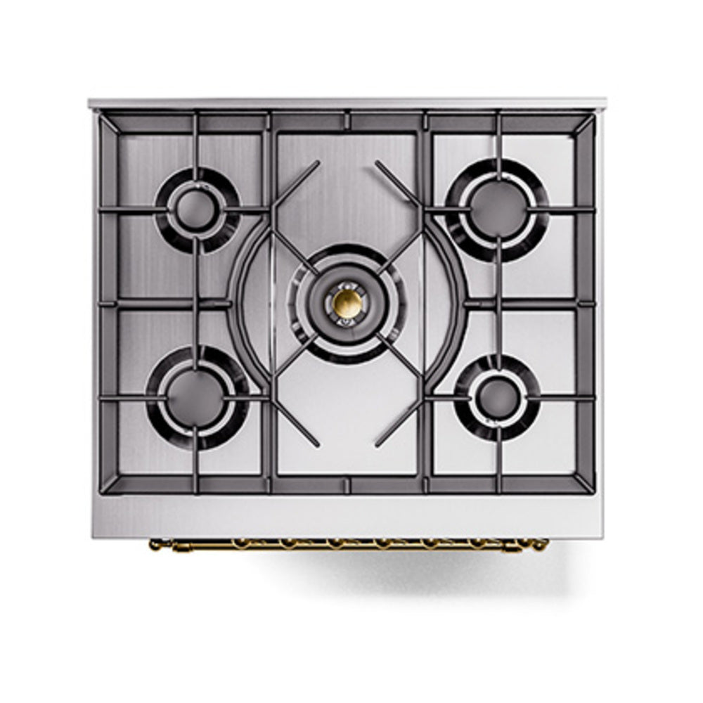 ILVE Nostalgie II 30-Inch Propane Gas Dual Fuel Range with Solid Door in Burgundy with Brass Trim (UP30QNMPBUGLP)
