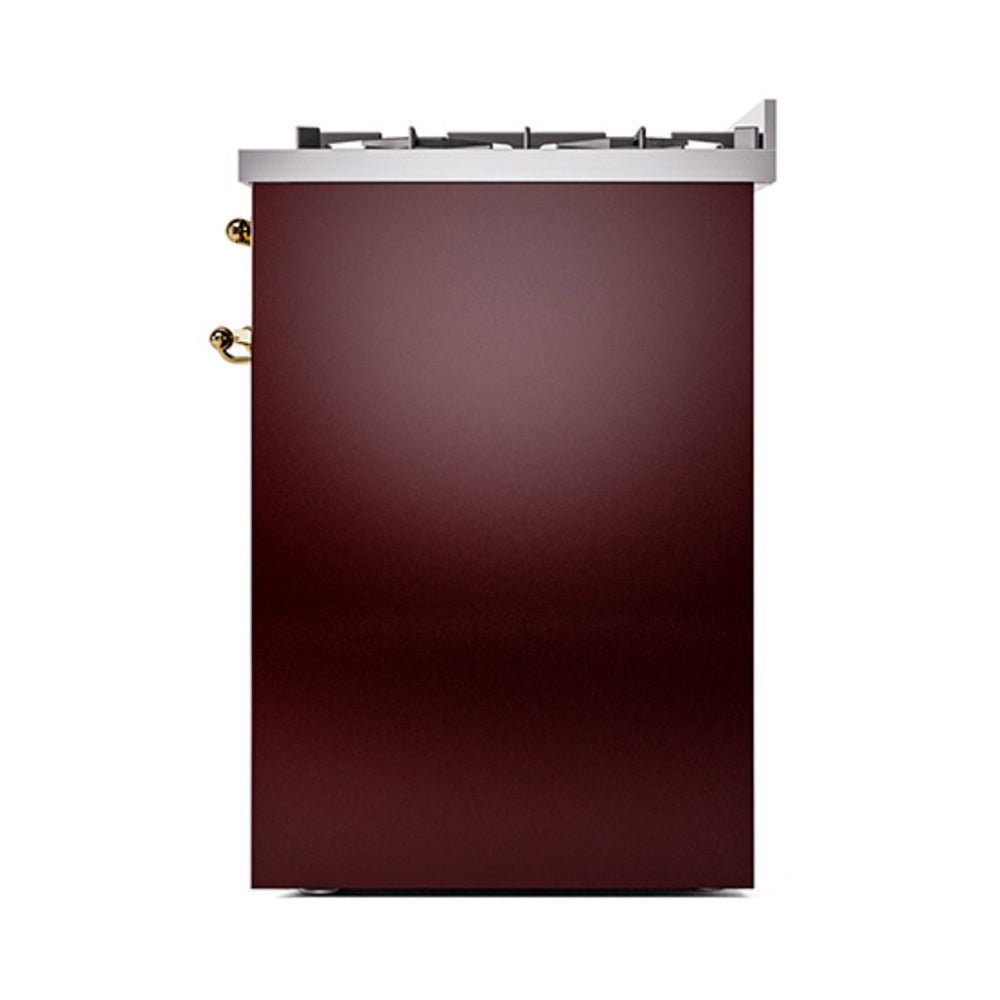 ILVE Nostalgie II 30-Inch Propane Gas Dual Fuel Range with Solid Door in Burgundy with Brass Trim (UP30QNMPBUGLP)