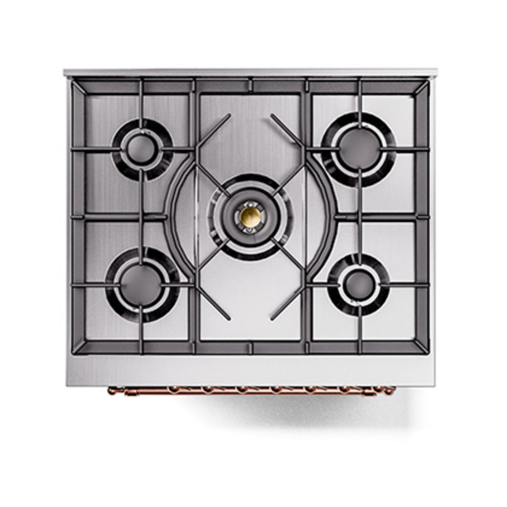 ILVE Nostalgie II 30-Inch Propane Gas Dual Fuel Range with Solid Door in Emerald Green with Copper Trim (UP30QNMPEGPLP)
