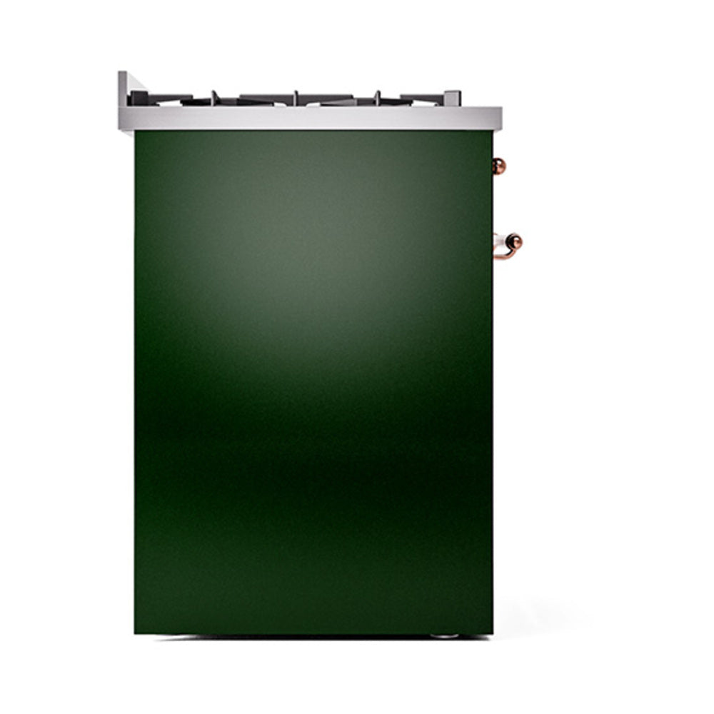 ILVE Nostalgie II 30-Inch Propane Gas Dual Fuel Range with Solid Door in Emerald Green with Copper Trim (UP30QNMPEGPLP)