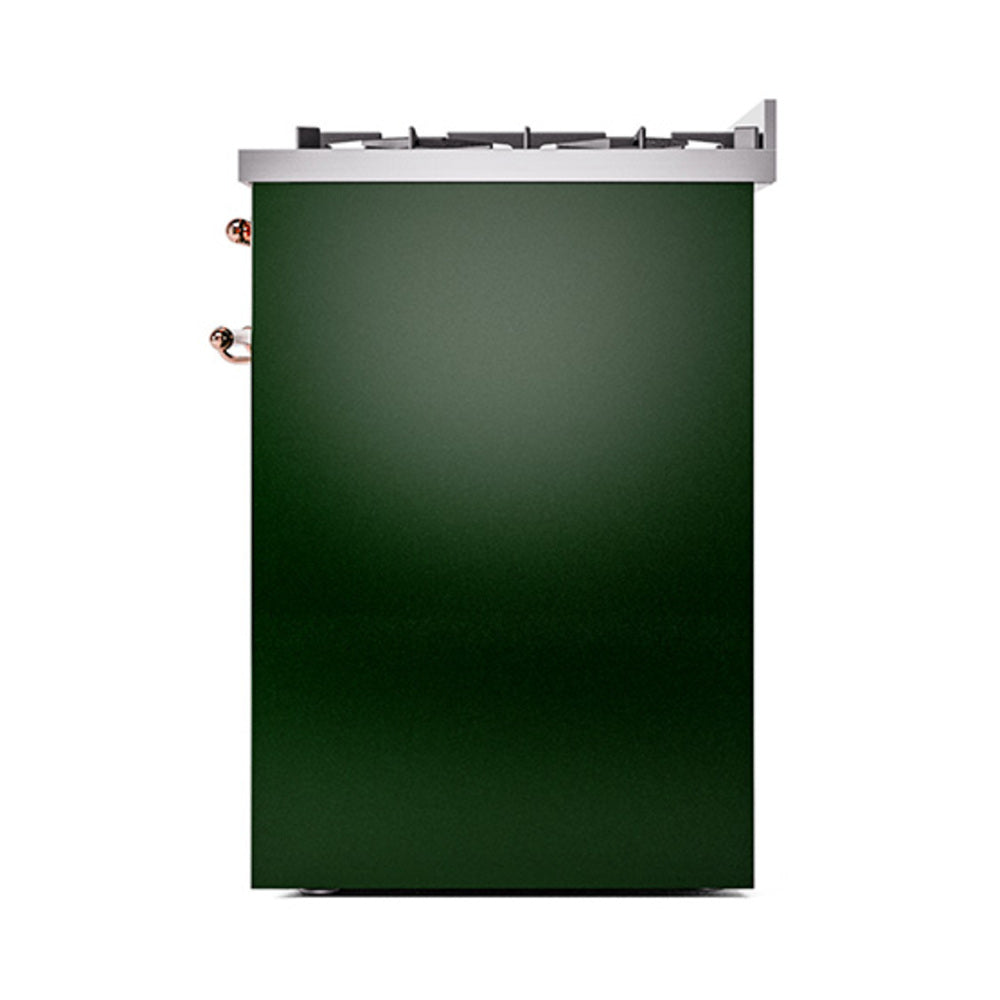 ILVE Nostalgie II 30-Inch Natural Gas Dual Fuel Range with Solid Door in Emerald Green with Copper Trim (UP30QNMPEGP)