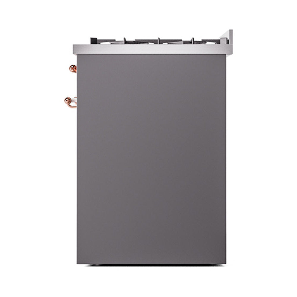 ILVE Nostalgie II 30-Inch Natural Gas Dual Fuel Range with Solid Door in Matte Graphite with Copper Trim (UP30QNMPMGP)