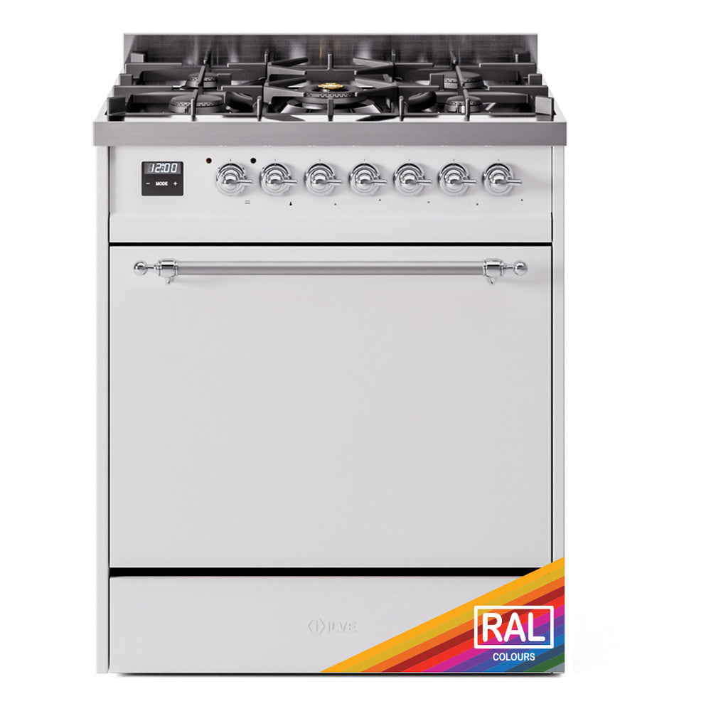 ILVE Nostalgie II 30-Inch Propane Gas Dual Fuel Range with Solid Door in Custom RAL with Chrome Trim (UP30QNMPRACLP)