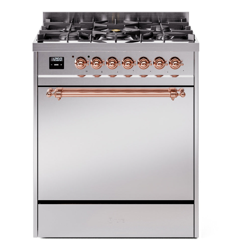 ILVE Nostalgie II 30-Inch Propane Dual Fuel Range, Solid Door Oven, Stainless Steel with Copper Trim (UP30QNMPSSPLP)