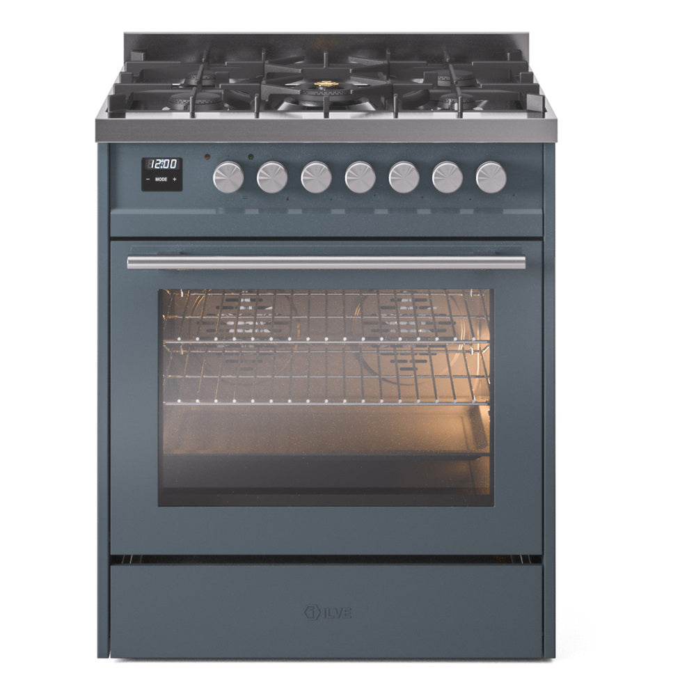 ILVE 30-Inch Professional Plus II Propane Gas Dual Fuel Range with 5 Burners in Blue Grey (UP30WMPBGLP)