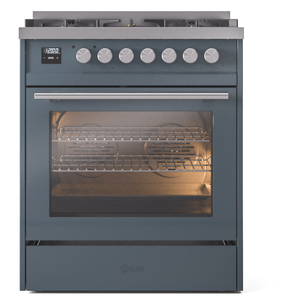 ILVE 30-Inch Professional Plus II Propane Gas Dual Fuel Range with 5 Burners in Blue Grey (UP30WMPBGLP)