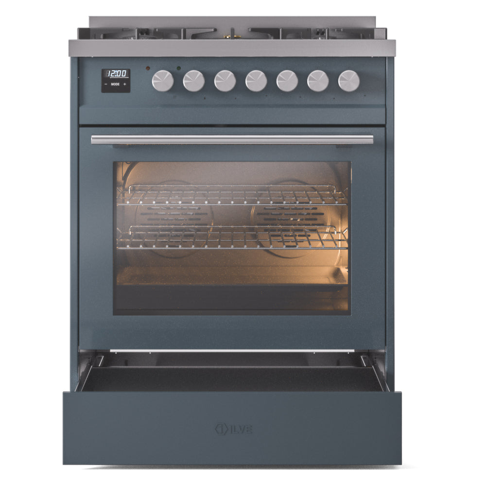 ILVE 30-Inch Professional Plus II Propane Gas Dual Fuel Range with 5 Burners in Blue Grey (UP30WMPBGLP)
