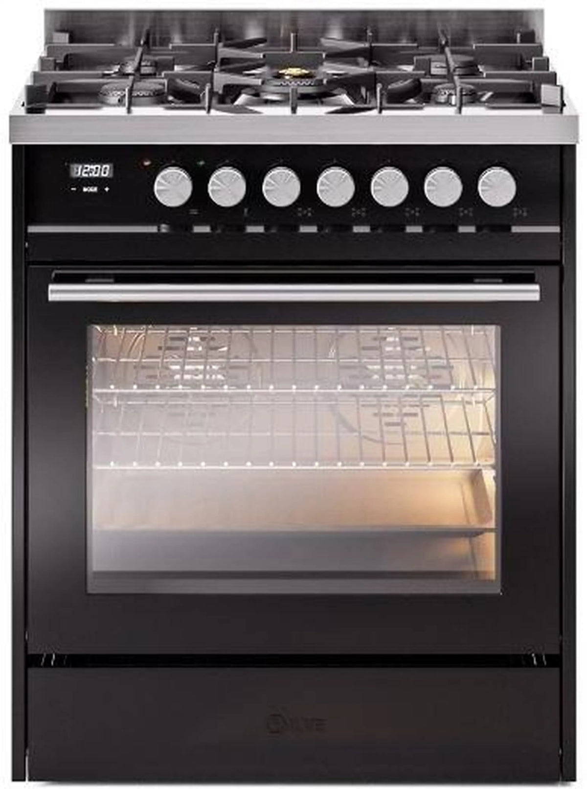 ILVE Professional Plus II 30-Inch Natural Gas Dual Fuel Range, 5 Burners, Glossy Black (UP30WMPBK)