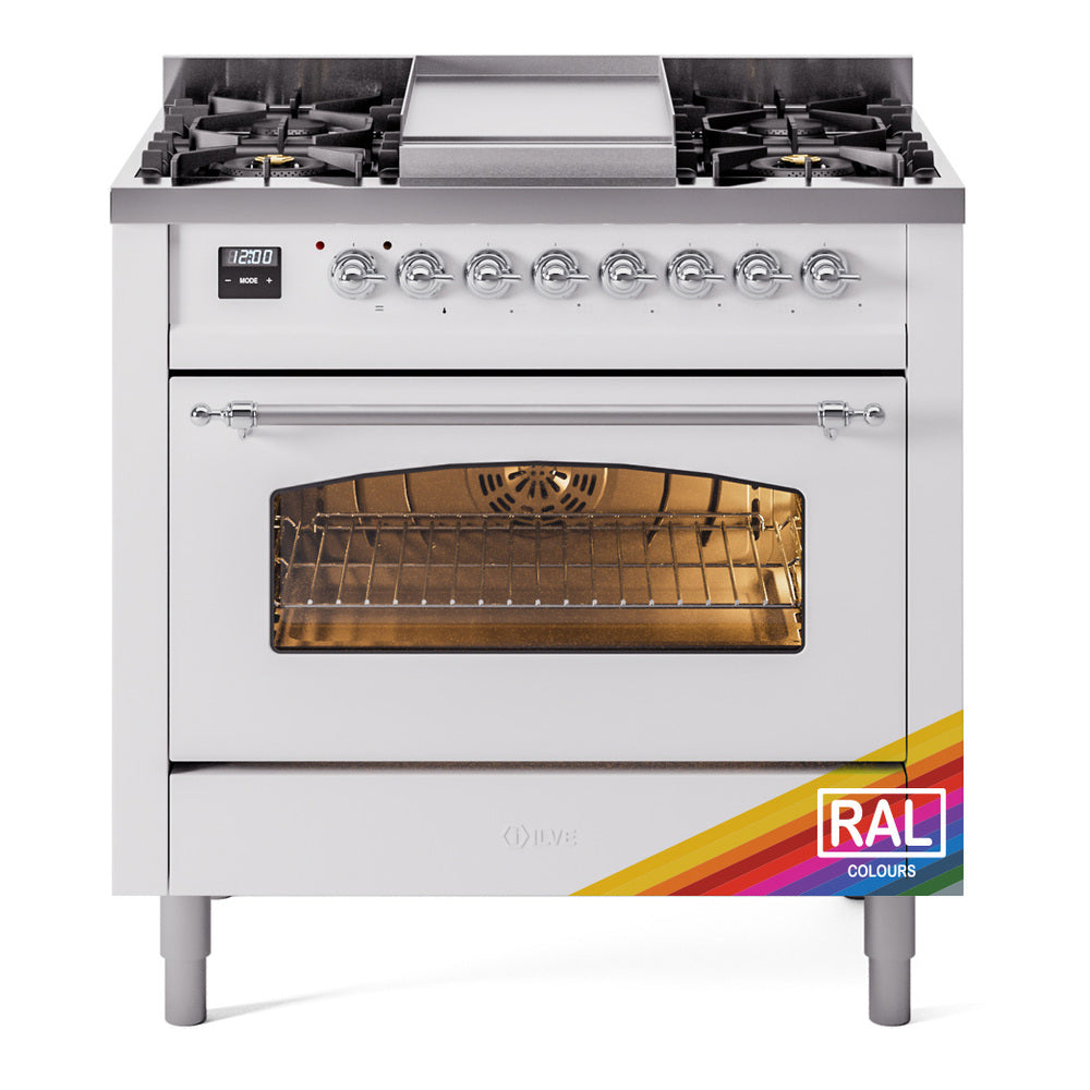 ILVE Nostalgie II 36-Inch Dual Fuel Freestanding Range in Custom RAL with Chrome Trim (UP36FNMPRACLP)