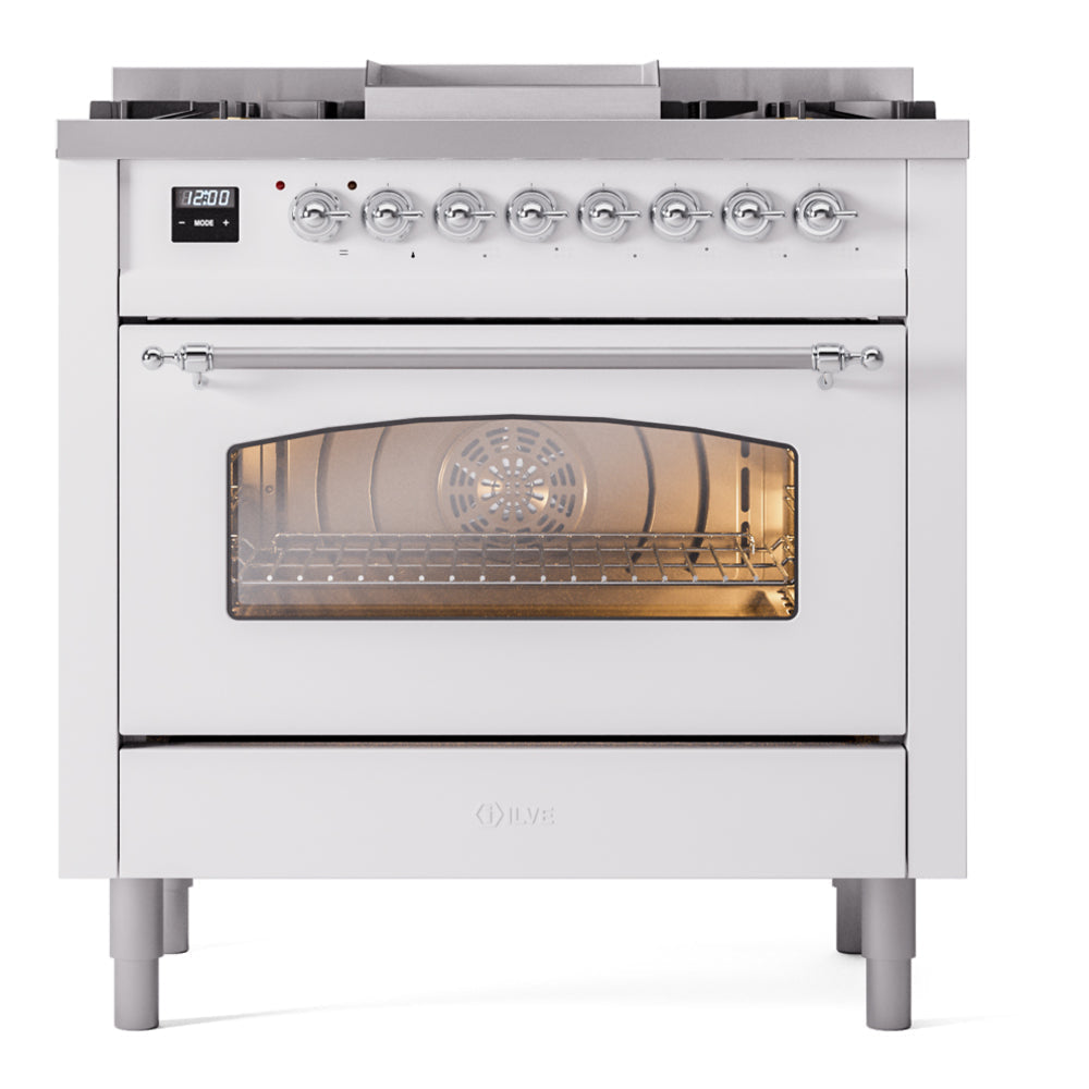 ILVE Nostalgie II 36-Inch Freestanding Natural Gas Dual Fuel Range, Custom RAL with Chrome Trim (UP36FNMPRAC)