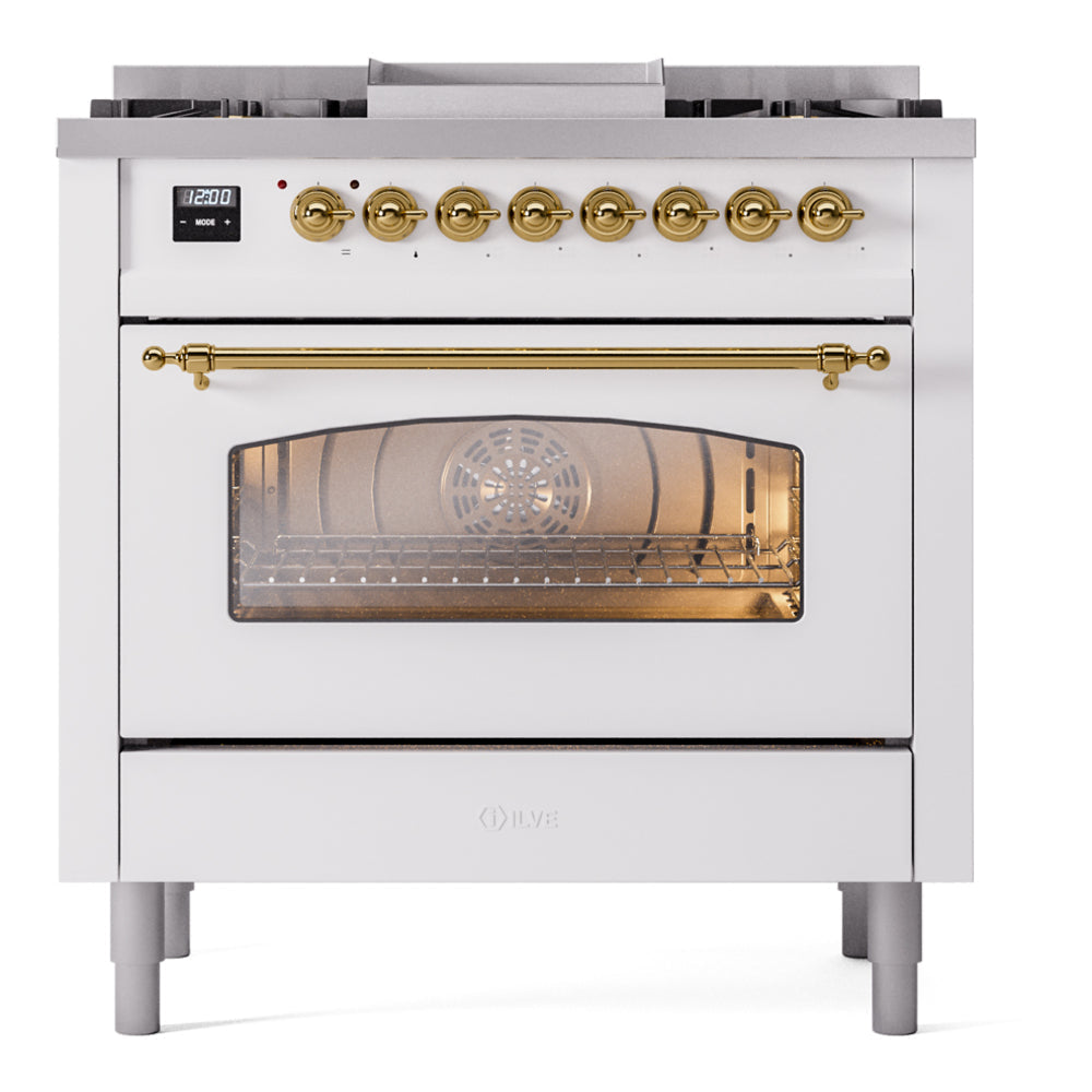 ILVE Nostalgie II 36-Inch Freestanding Natural Gas Dual Fuel Range, Custom RAL with Brass Trim (UP36FNMPRAG)