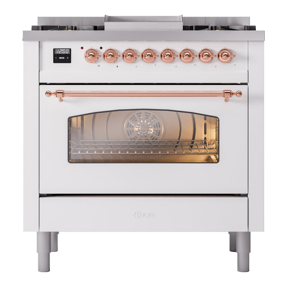 ILVE Nostalgie II 36-Inch Freestanding Natural Gas Dual Fuel Range in Custom RAL with Copper Trim (UP36FNMPRAP)