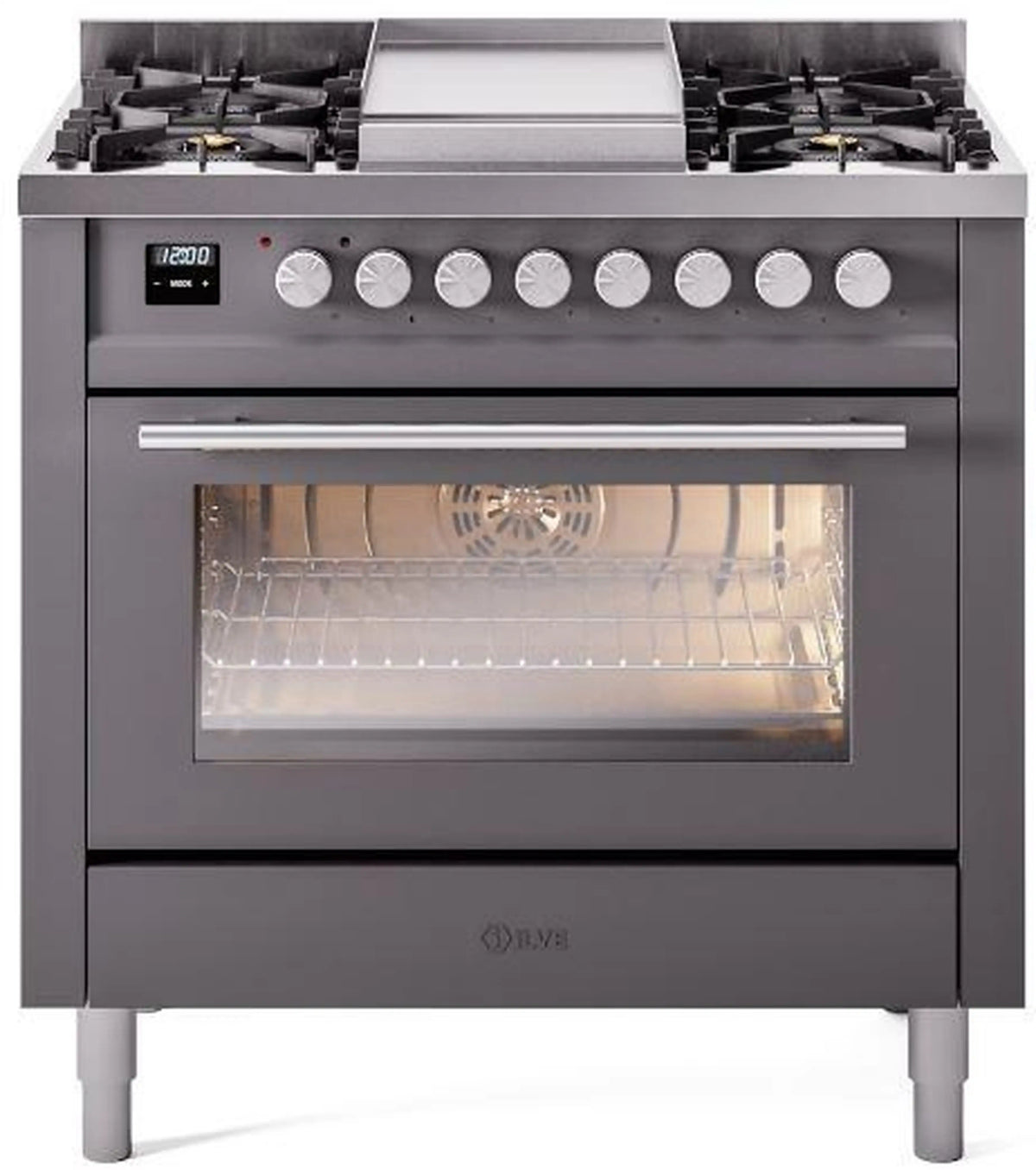 ILVE Professional Plus II 36-Inch Freestanding Propane Gas Dual Fuel Range with 6 Sealed Burner in Matte Graphite (UP36FWMPMGLP)