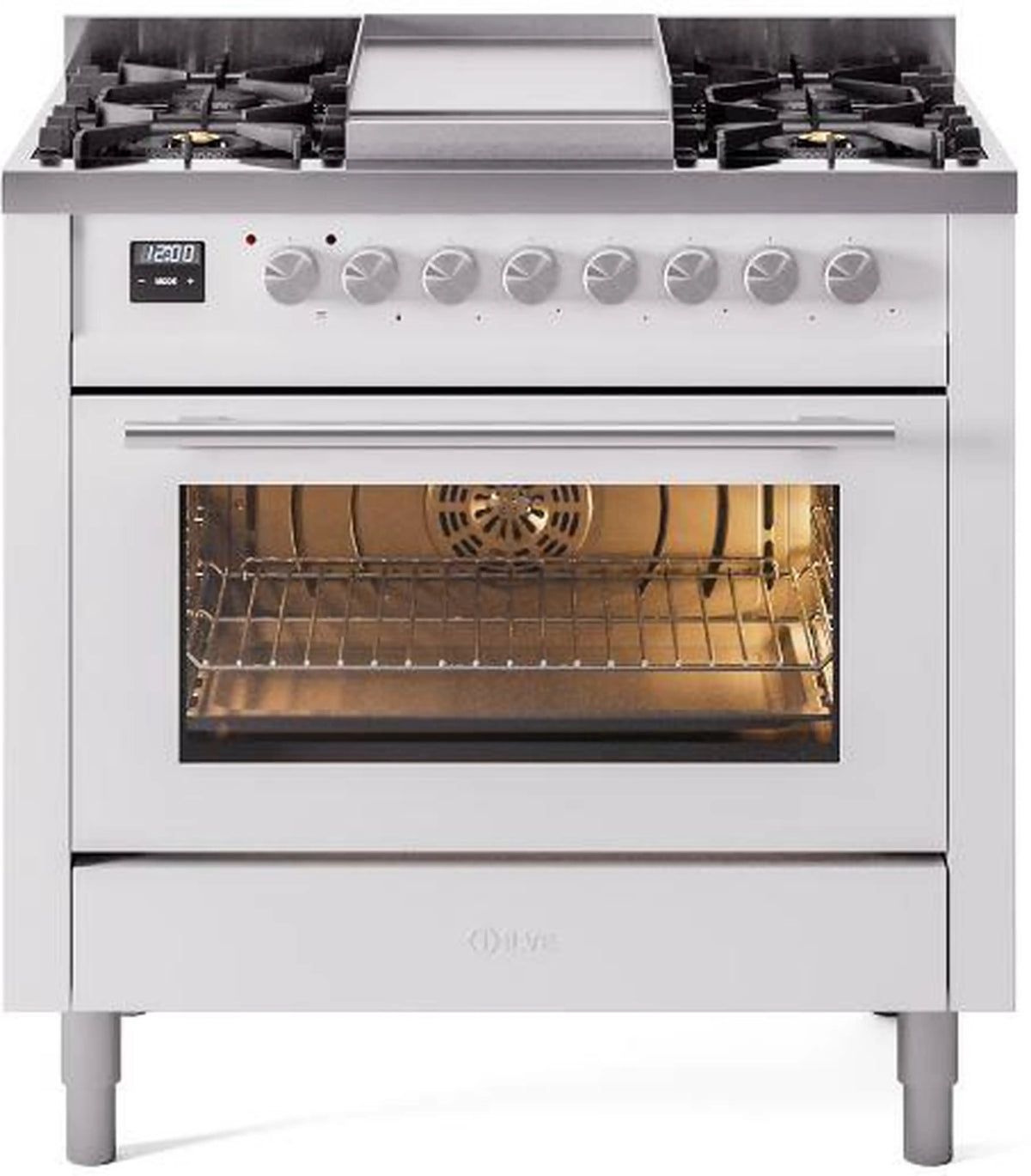 ILVE Professional Plus II 36-Inch Freestanding Propane Gas Dual Fuel Range, 6 Sealed Burners, White (UP36FWMPWHLP)