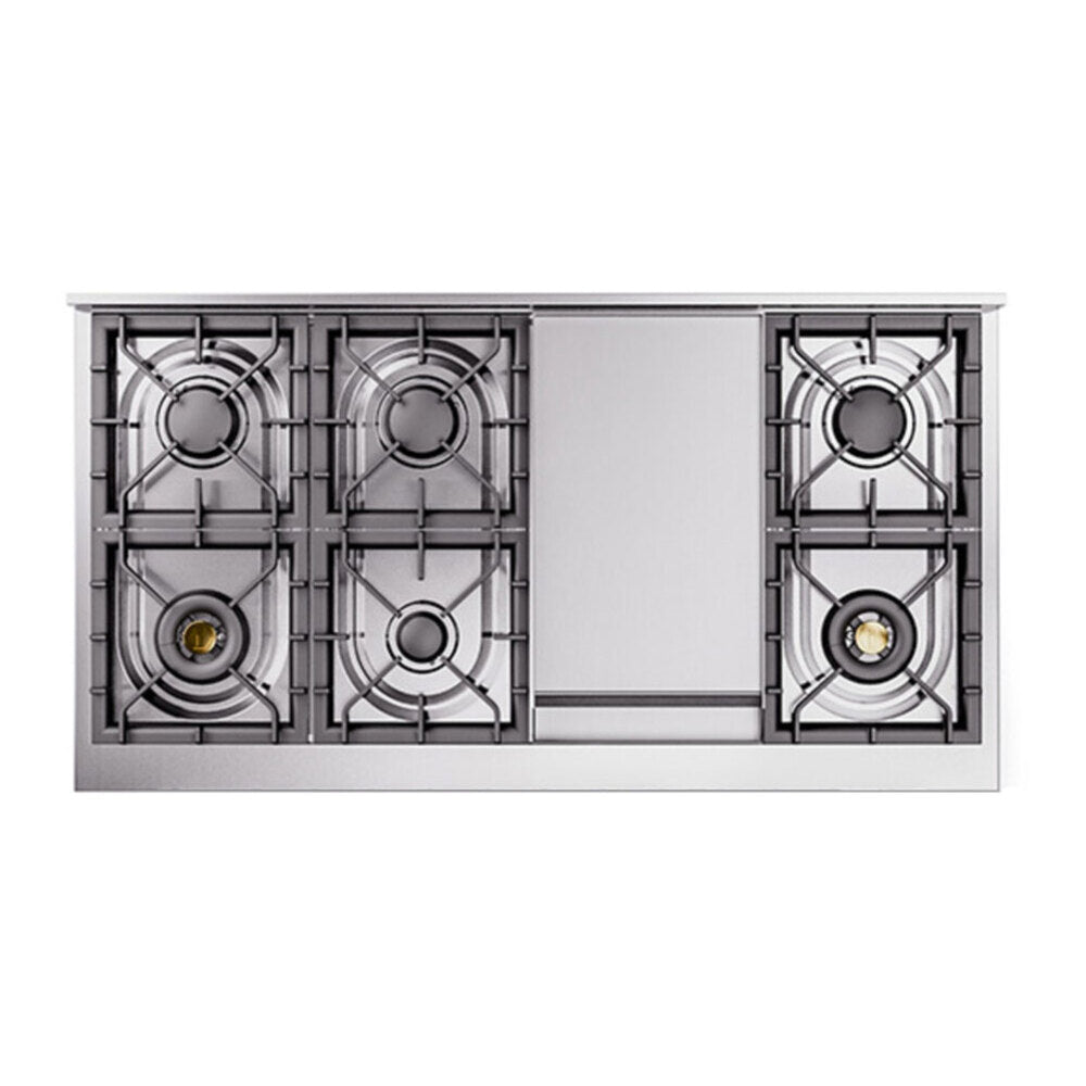 ILVE Nostalgie II 48-Inch Freestanding Natural Gas Dual Fuel Range in Mediterranean Mint with Brass Trim (UP48FNMPMMG)