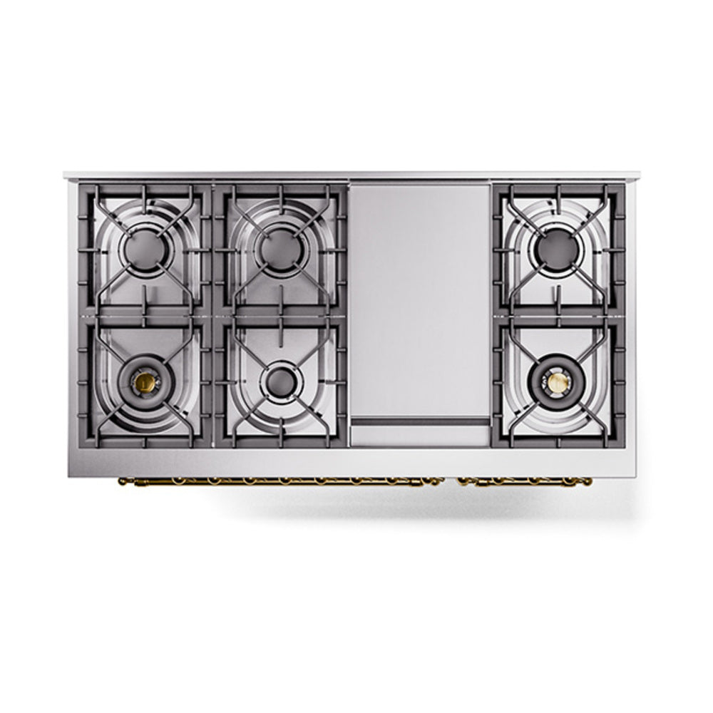 ILVE Nostalgie II 48-Inch Freestanding Natural Gas Dual Fuel Range in Custom RAL with Brass Trim (UP48FNMPRAG)