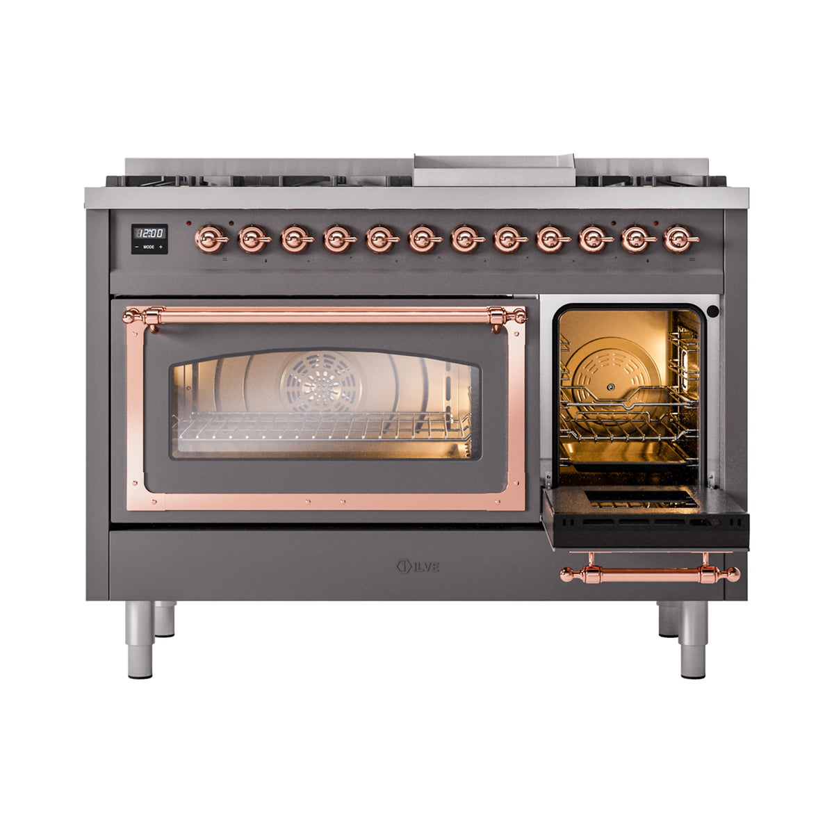 ILVE Nostalgie II Noblesse 48-Inch Dual Fuel Freestanding Range in Matte Graphite with Copper Trim (UN48FNMPMGPLP)