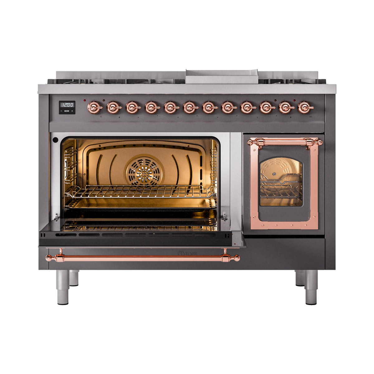 ILVE Nostalgie II Noblesse 48-Inch Dual Fuel Freestanding Range in Matte Graphite with Copper Trim (UN48FNMPMGPLP)