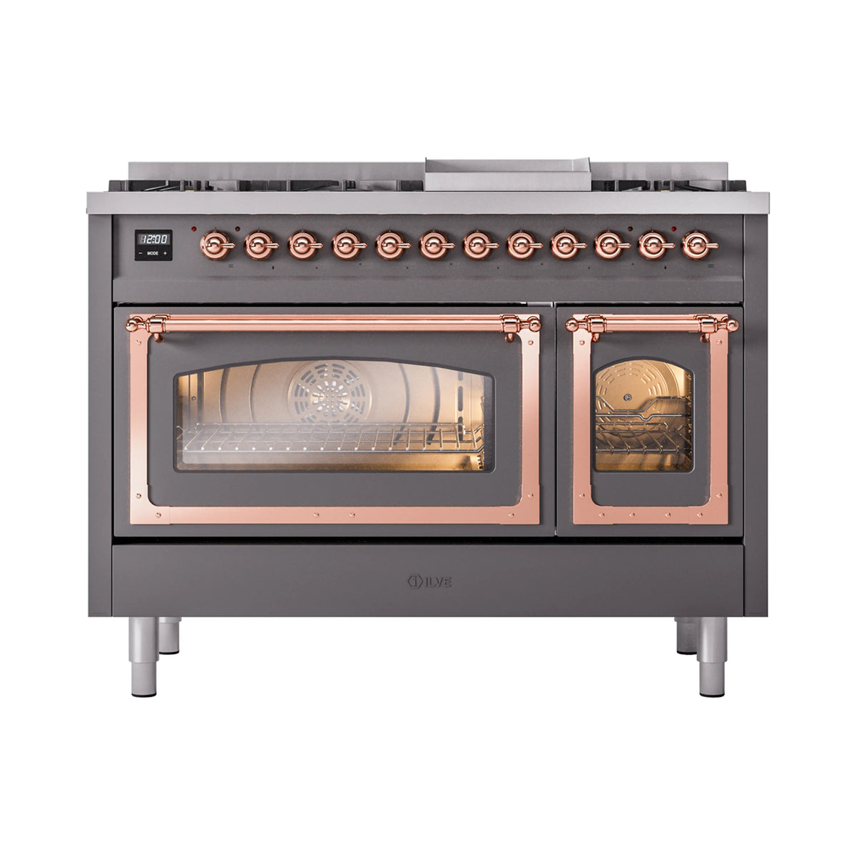 ILVE Nostalgie II Noblesse 48-Inch Dual Fuel Freestanding Range in Matte Graphite with Copper Trim (UN48FNMPMGPLP)
